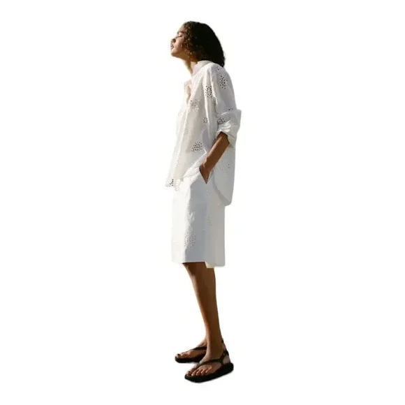 ZARA | White | EMBROIDERED LONG SHORTS - Picture 5 of 11
